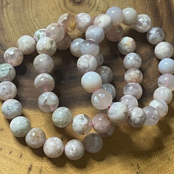 Flower Agate pink beaded stretch bracelet beads 7” 10mm new handmade - Picture 1 of 8